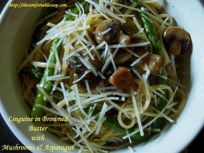 Linguine in Browned Butter with Mushrooms & Asparagus